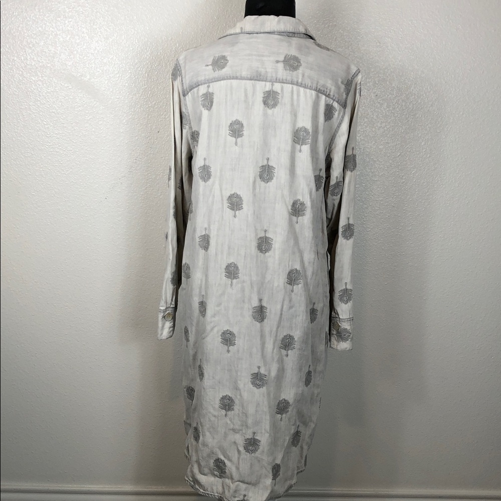 Soft Surroundings Shirt Dress Peacock Feather Embroidered Preppy Coastal Size L - Picture 3 of 11